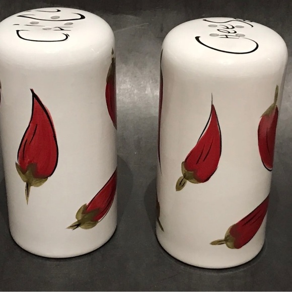 Kitchen Prep 201 Chili and Cheese (White w/Red Chili Peppers) Ceramic Shakers. - Picture 4 of 6